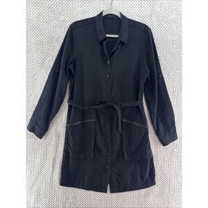 ATM Anthony Thomas Melillo Belted Shirt Dress M Black Charcoal Wash Zip Pockets